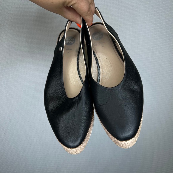 Gios Eppo Espadrille Platform Slingback Leather Black Shoe Size 38 - Picture 2 of 7